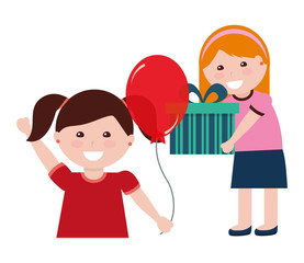 Canvas Print - two girl with birthday gift and balloon