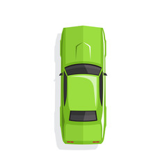 Wall Mural - Green cartoon muscle car. Top view. Vector illustration