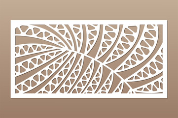 Decorative card for cutting. Leaves foliage palms fern
 pattern. Laser cut. Ratio 1:2. Vector illustration.