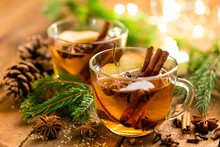Mulled Cider With Cinnamon, Cloves And Anise. Traditional Christmas Drink
