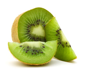 Kiwi fruit sliced segments isolated on white background cutout