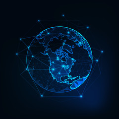 Wall Mural - North America on Planet Earth view from space with continents outlines abstract background.