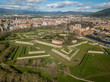Aerial view of Pamplona citadel with blue clodu sky background on a spring morning with bastions, moat, lunette, ravelin in Navarra Spain