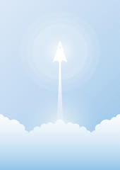 Aufkleber - Business start up concept with rocket ship flying from clouds and blue sky background.Vector illustration.