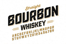 Vintage Font Design, Whiskey Lable Style Alphabet Letters And Numbers