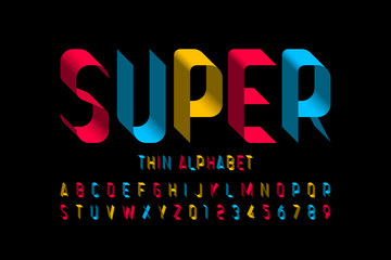 Wall Mural - 3d super thin font design, alphabet letters and numbers