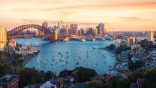 Panorama Of Sydney Harbour And Bridge In Sydney City