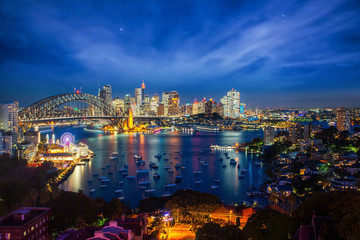 Canvas Print - Panorama of Sydney harbour and bridge in Sydney city