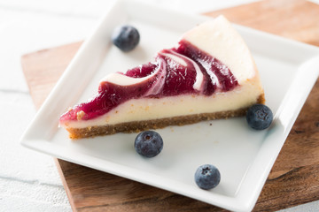 blueberry swirl cheesecake slice 