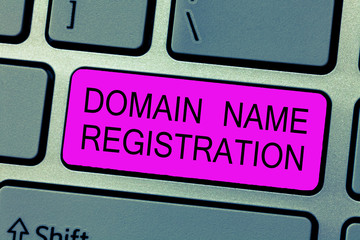 Text sign showing Domain Name Registration. Conceptual photo Own an IP Address Identify a particular Webpage .