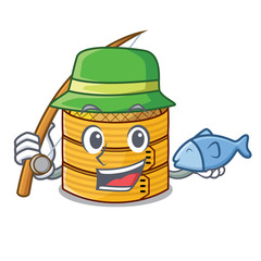 Sticker - Fishing bamboo steamer food isolated on mascot