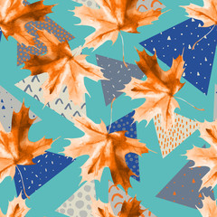 watercolor maple leaf, triangles with minimal, grunge textures.