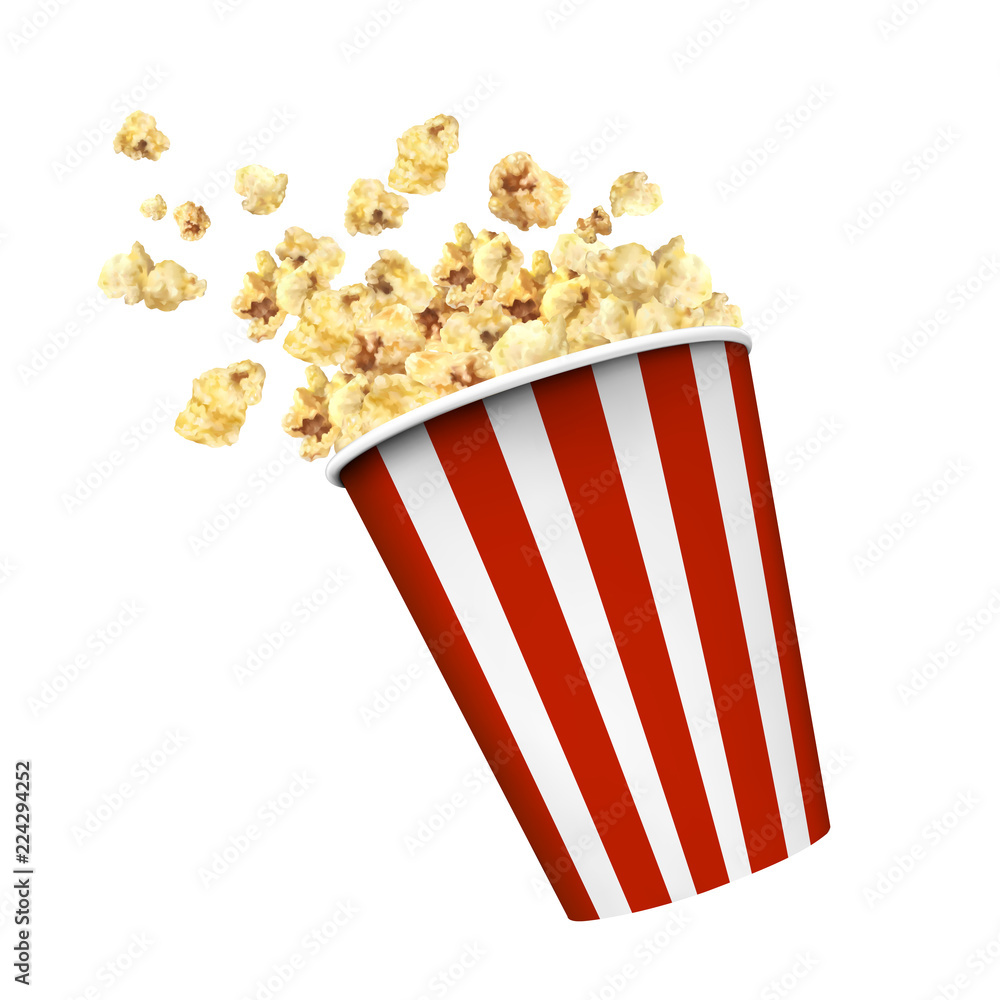 Classic popcorn on white background - obrazy, fototapety, plakaty 