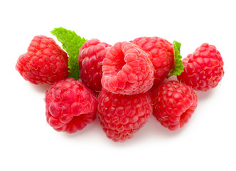 Delicious fresh ripe raspberries on white background