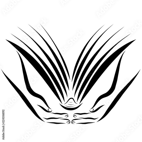 Cuadros en Lienzo Open book in hands, black outline, flowing lines