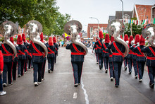 Details From A Show And Marchingband Or Fanfare And Drumband With Uniforms And Instruments.