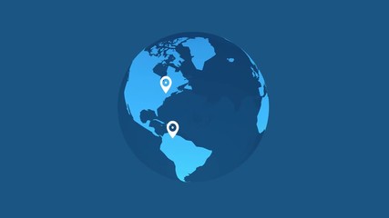 Wall Mural - earth animation white pins location on blue background