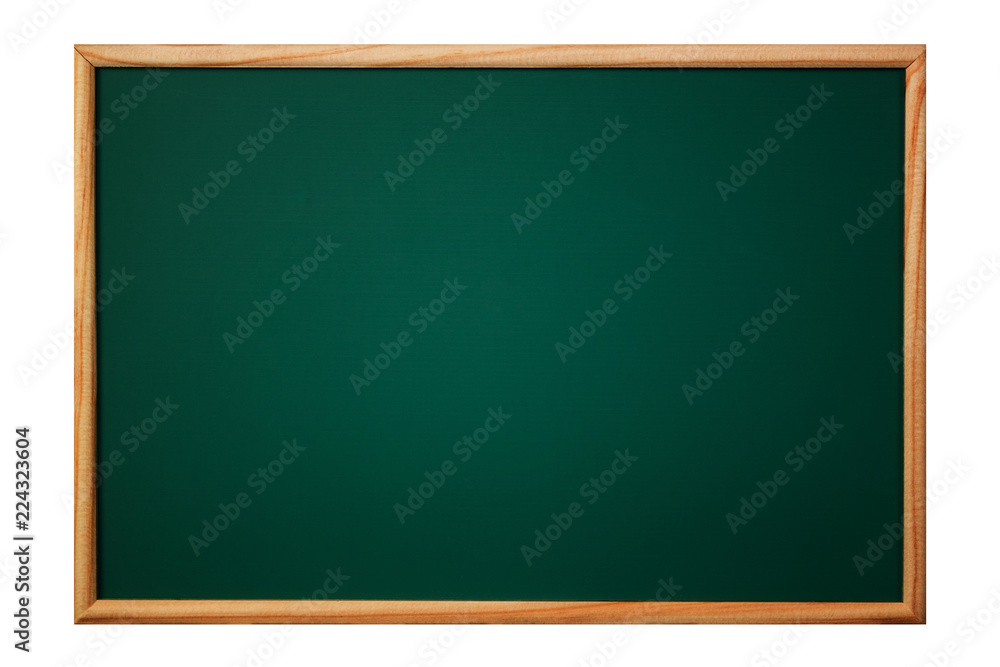 Empty green chalkboard or school board background and texture with wood ...