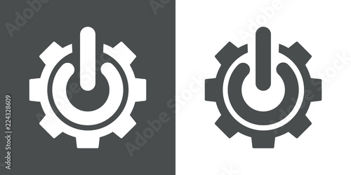 Fotomural Icono plano engranaje con símbolo start en gris y blanco
