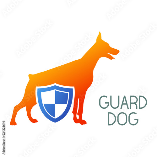 Logotipo Guard Dog Con Doberman Y Escudo En Azul Y Naranja Buy
