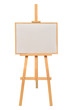 © Flower Studio - Easel empty for drawing isolated on white background. Horizontal paper sheets. Object, set. Wooden, mock up. Education, school, artist. Creative concept and idea of art