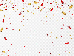 Wall Mural - celebration background template with confetti and gold red ribbons. luxury greeting rich card.