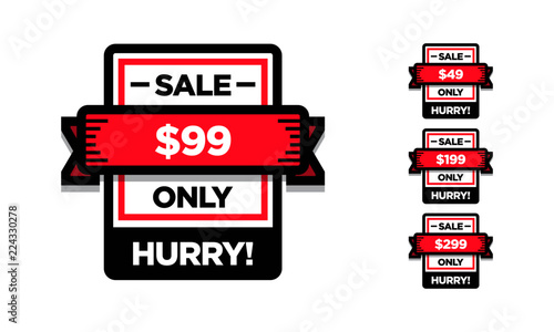Sale 49 99 199 and 299 Only Offer Badge Sticker Design in Flat Style Poster Mural XXL