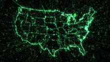 Green Binary Data Explosion From Map Of USA Illustrating Big Data