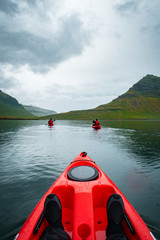 Extreme adventure sport, Iceland kayaking, paddling on kayak, ou