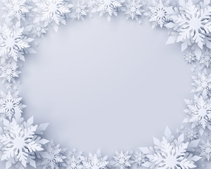 Wall Mural - vector merry christmas and happy new year greeting card design with white realistic 3d layered paper