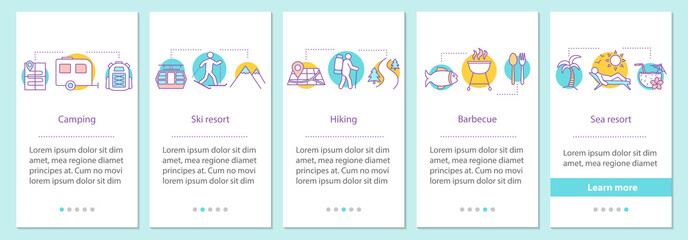 Vacation onboarding mobile app page screen with linear concepts