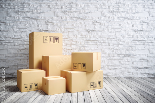Fotomural Cardboard moving boxes in new home.