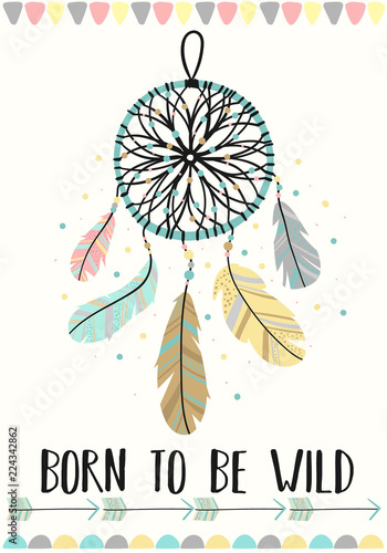 grafika-wektorowa-dreamcatcher-w-stylu-boho-z-napisem-urodzony-jako-dziki