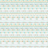 Seamless pattern of decorative elements in boho style. Hand-drawn cartoon illustration with the image of arrows, Indian motifs, zigzags, triangles for use as print, background, wrapping paper, card