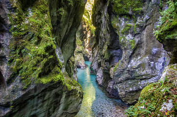 Canvas Print - Crystal clear emerald mountain river