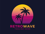 Fototapeta Zachód słońca - Retrowave Logotype