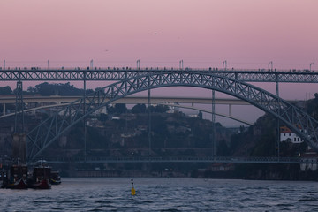 Canvas Print - porto portugal evening bridge view