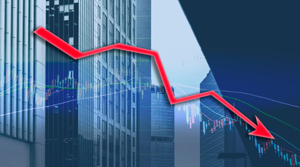 Composing with business building and stock chart (red bear chart) background