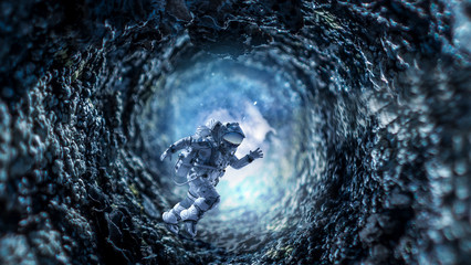 Wall Mural - Running spaceman and galaxy. Mixed media