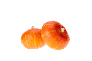 two ripe orange autumnal pumpkins isolated on white