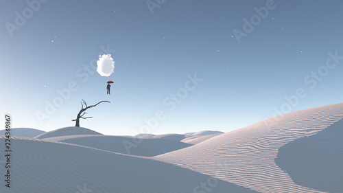 Obraz na plátně Man in mid air in surreal desert