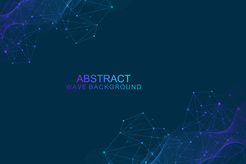 Fototapete - Abstract futuristic background molecules technology with polygonal shapes on dark blue background. Digital technology design concept, scientific vector Illustration.