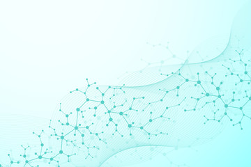 Fototapete - Abstract futuristic background molecules technology with polygonal shapes on dark blue background. Digital technology design concept, scientific vector Illustration.