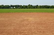 A view of the dirt infield and the pitchers mound at the field.