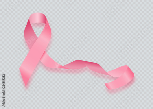Cuadros en Lienzo Realistic pink ribbon, breast cancer awareness symbol, vector illustration