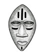 african wooden mask, vintage hand drawing