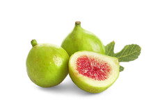 Whole And Cut Green Figs On White Background