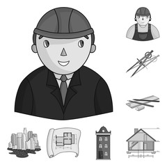 Wall Mural - Architecture and construction monochrome icons in set collection for design. Architect and equipment vector symbol stock web illustration.