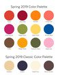 Spring / Summer 2019 Color Palette Example. Future Color Trend Forecast. Saturated and Classic Neutral Color Samples Set. Palette Guide with Named Color Swatches.