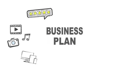 Wall Mural - business plan internet and social media concept, illustration in motion, hand drawing related icons